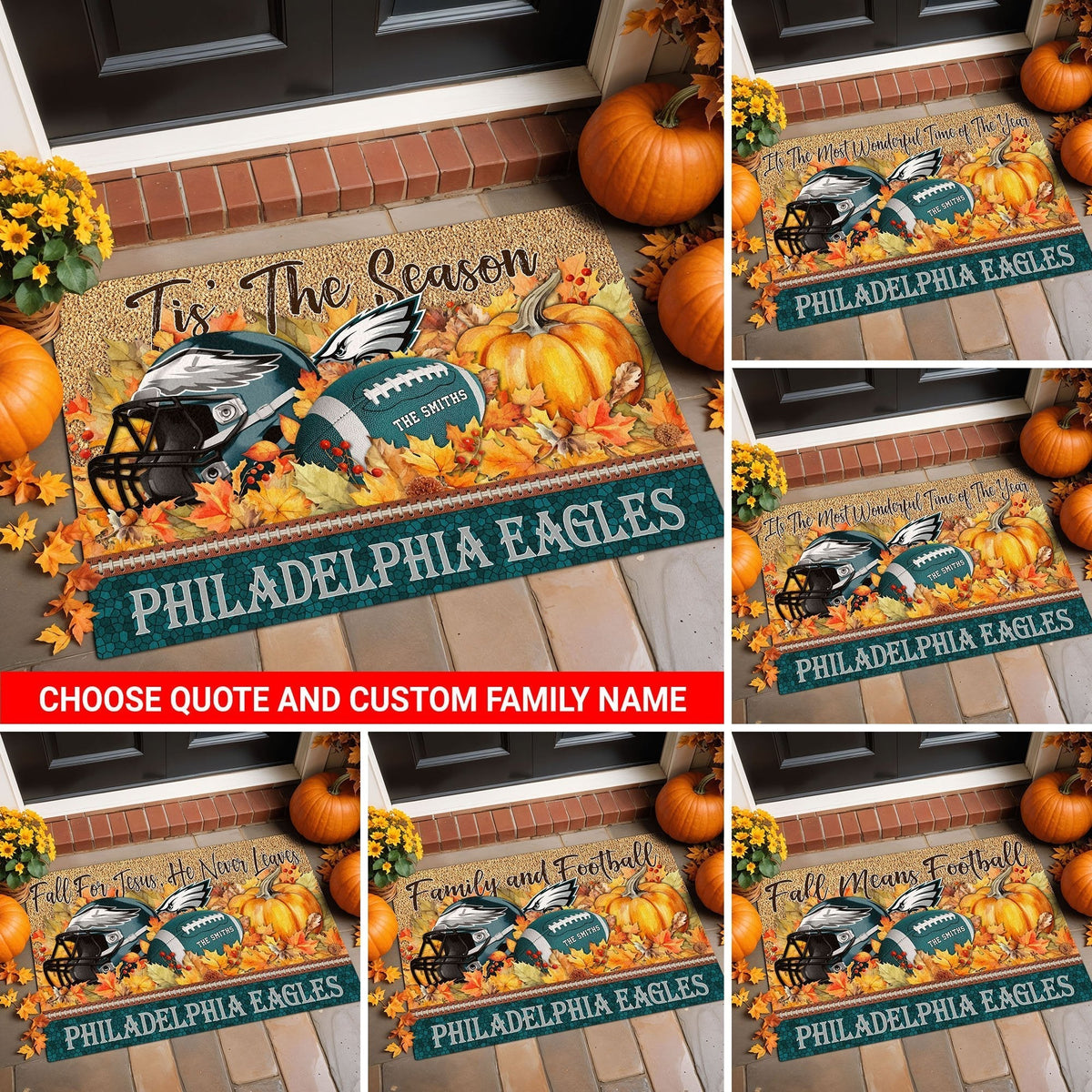 Philadelphia Eagles Doormat Custom Your Family Name And Choose Your Quotes, Sport Doormat, Sport Gifts For Fan EHIVM-60421N