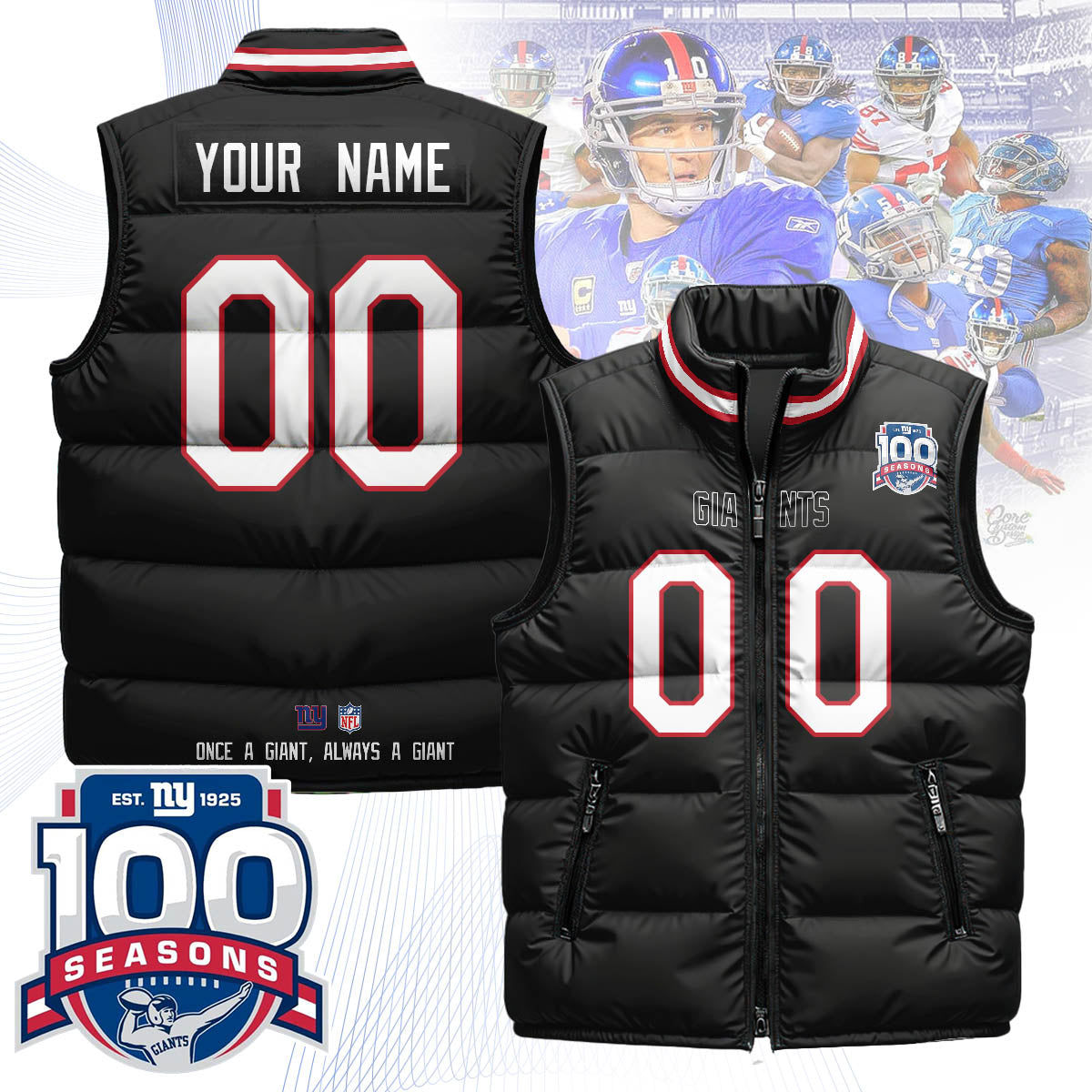 Personalized NYG Unisex Puffer Vest - Printed