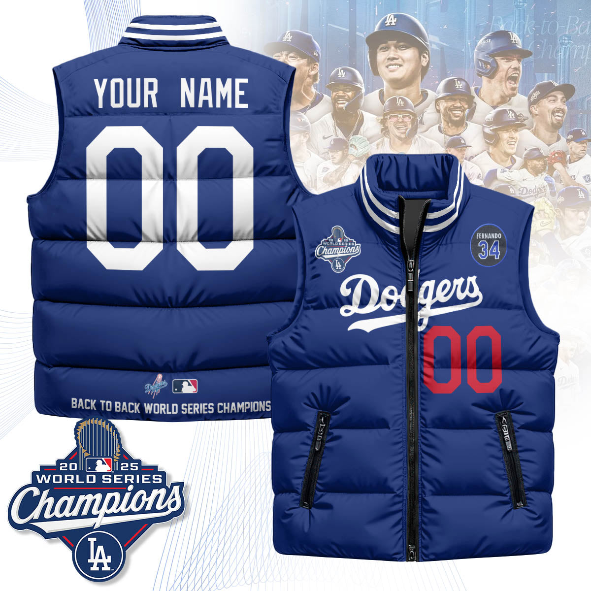 LAD 2025 World Series Champions Custom Puffer Vest