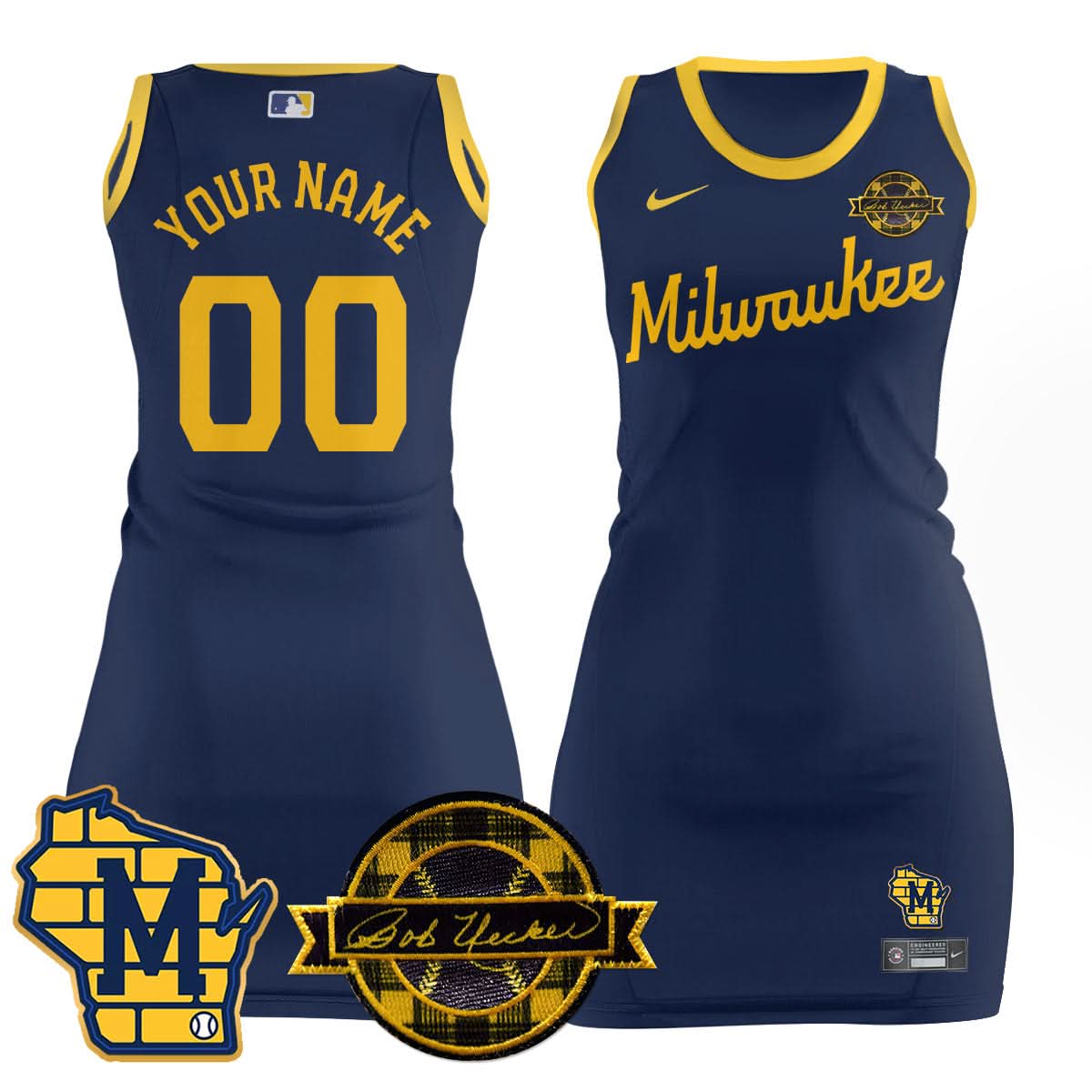 Milwaukee Brewers Limited Custom Jersey Dress - Bob Uecker Patch - All Stitched
