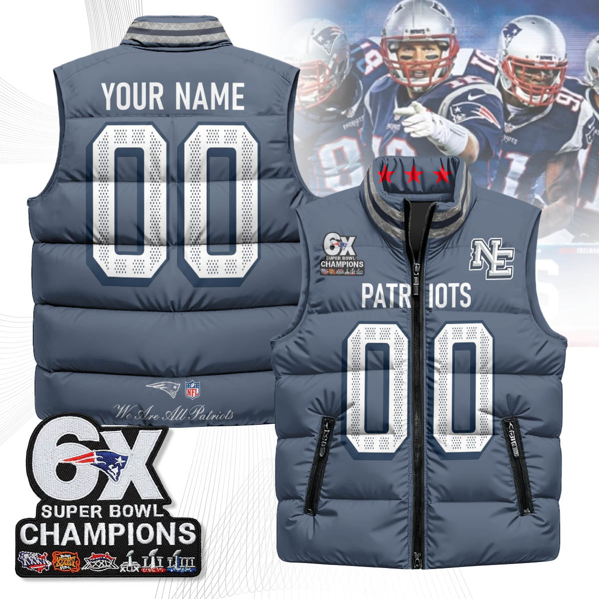 Custom NE 6-Time Champions Unisex Puffer Vest