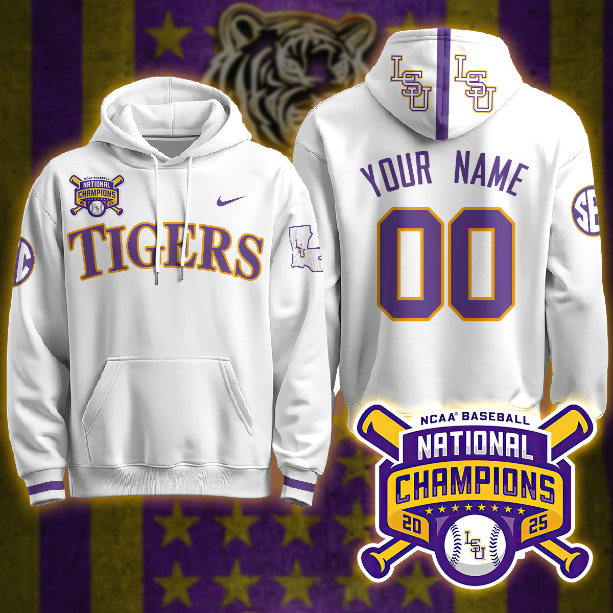 LSU 2025 World Series Champions Limited Custom Hoodie - Stitched