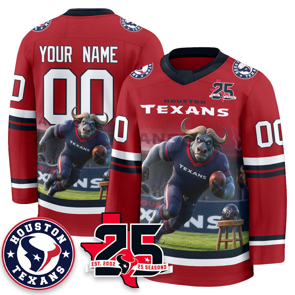 HOU x Bull Chief Edition Custom Hockey Jersey - Printed