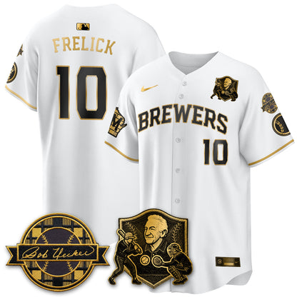 MIL Bob Uecker - 54 Seasons for Brewers' Vapor Limited Gold Jersey - Stitched