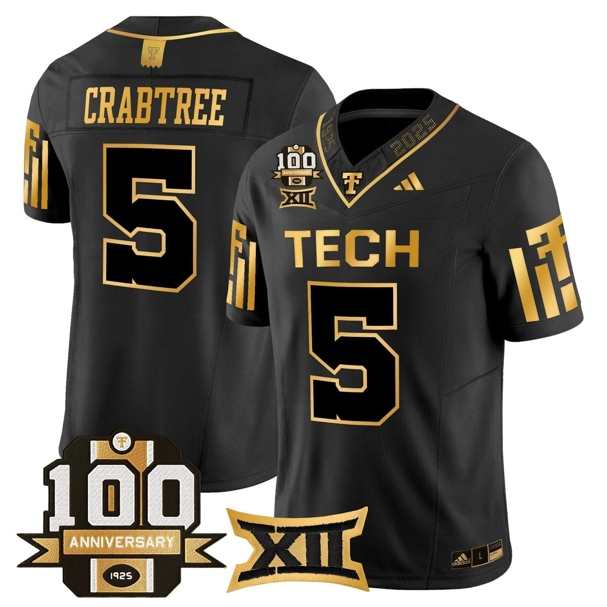 Men's Texas Tech Red Raiders 2025 Gold Vapor Limited Jersey - 100th Anniversary Patch - All Stitched