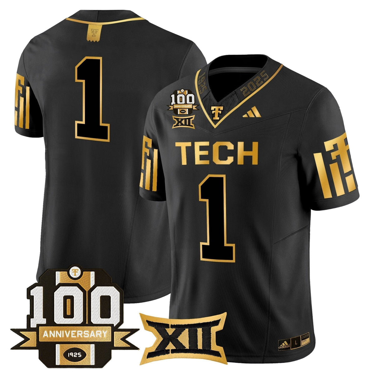 Men's Texas Tech Red Raiders 2025 Gold Vapor Limited Jersey - 100th Anniversary Patch - All Stitched