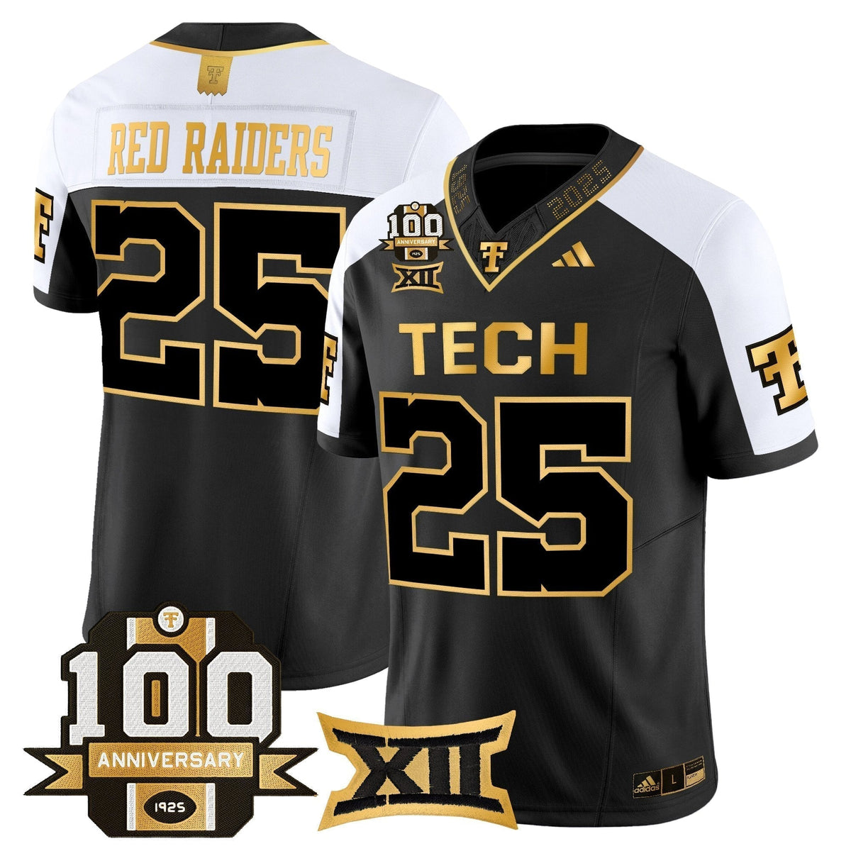 Men's Texas Tech Red Raiders 2025 Gold Vapor Limited Jersey - 100th Anniversary Patch - All Stitched