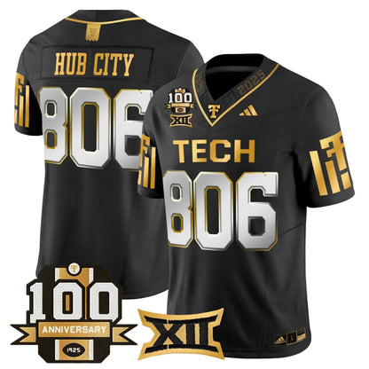 Men's Texas Tech Red Raiders 2025 Gold Vapor Limited Jersey - 100th Anniversary Patch - All Stitched