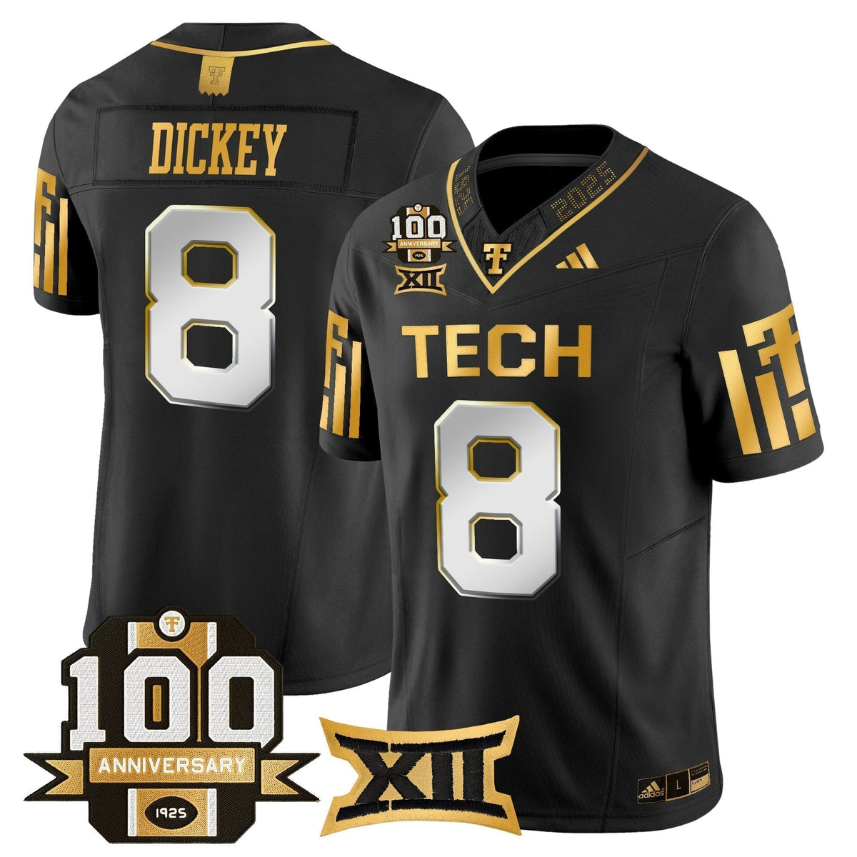Men's Texas Tech Red Raiders 2025 Gold Vapor Limited Jersey - 100th Anniversary Patch - All Stitched