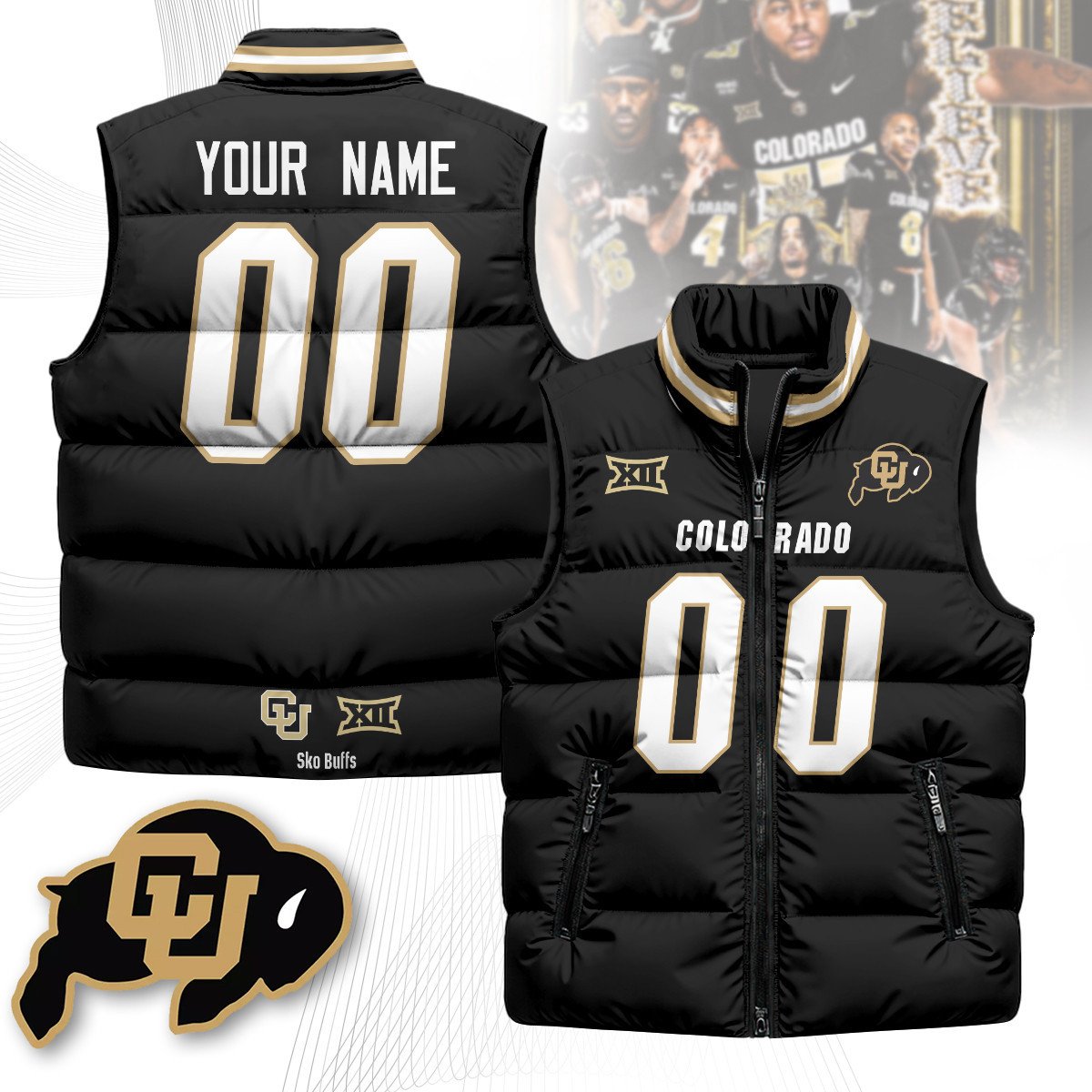 Colorado Buffaloes Custom Unisex Puffer Vest