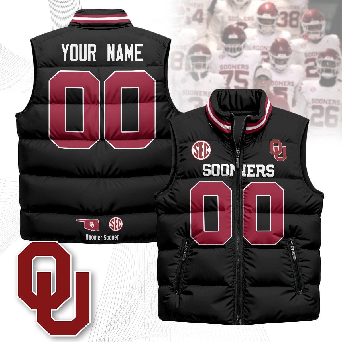 Custom Oklahoma Sooners Unisex Puffer Vest