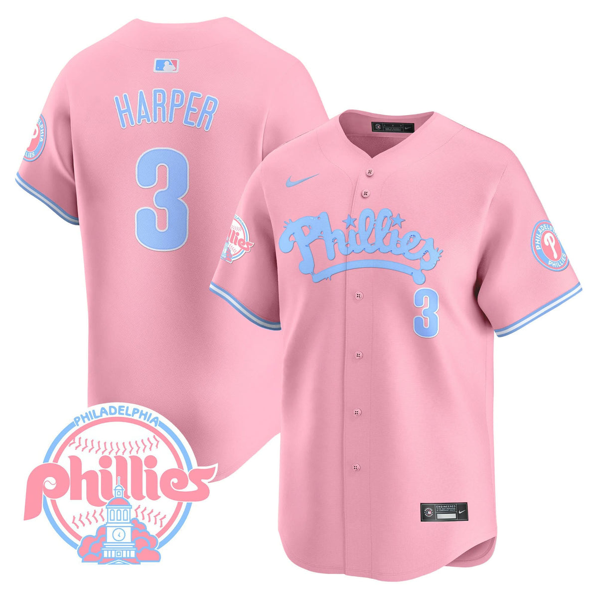 Men's Phillies Bubblegum Pink Vapor Premier Limited Jersey - All Stitched