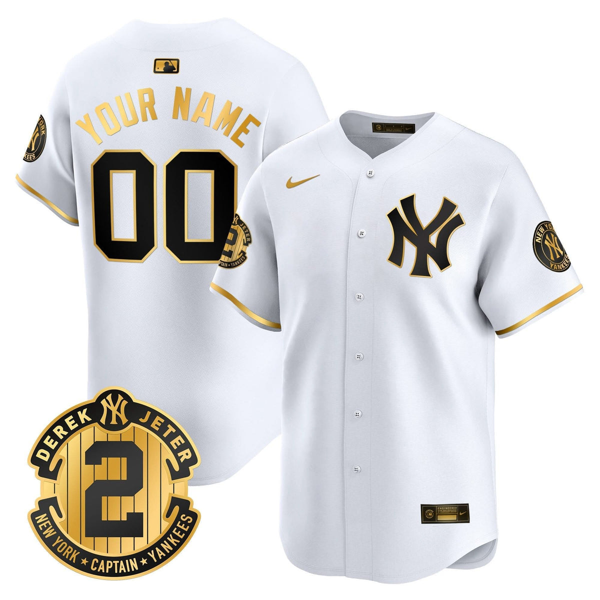 New York Yankees Derek Jeter Patch Vapor Premier Limited Custom Jersey - All Stitched