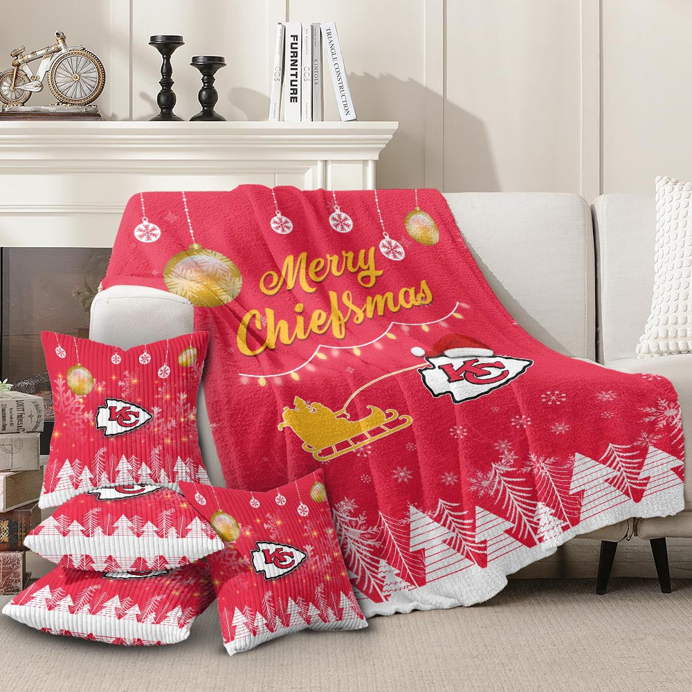 Kansas City Chiefs | Premium Christmas Fleece Blanket & Throw Pillow Combo MM