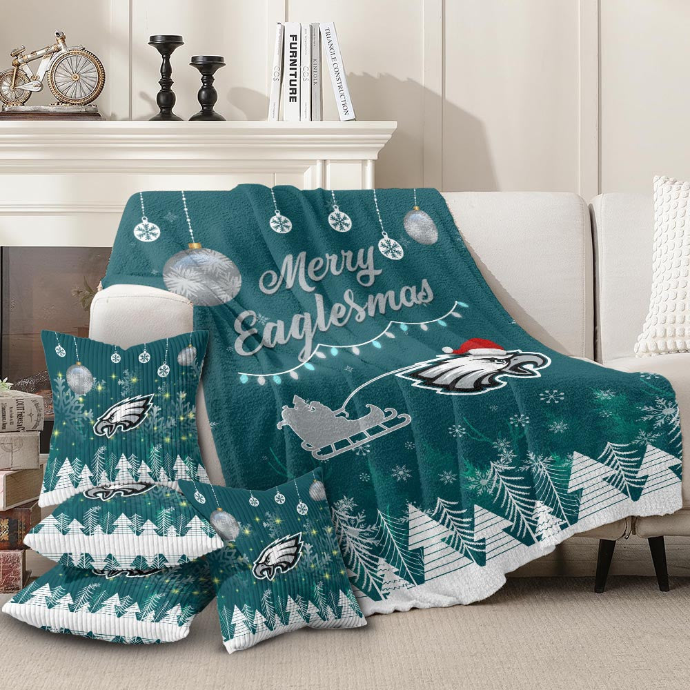 Philadelphia Eagles | Premium Christmas Fleece Blanket & Throw Pillow Combo MM