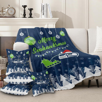 Seattle Seahawks | Premium Christmas Fleece Blanket & Throw Pillow Combo MM