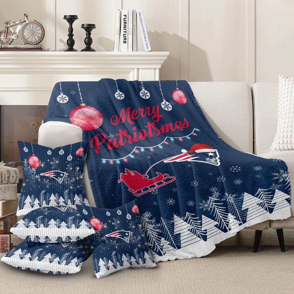 New England Patriots | Premium Christmas Fleece Blanket & Throw Pillow Combo MM