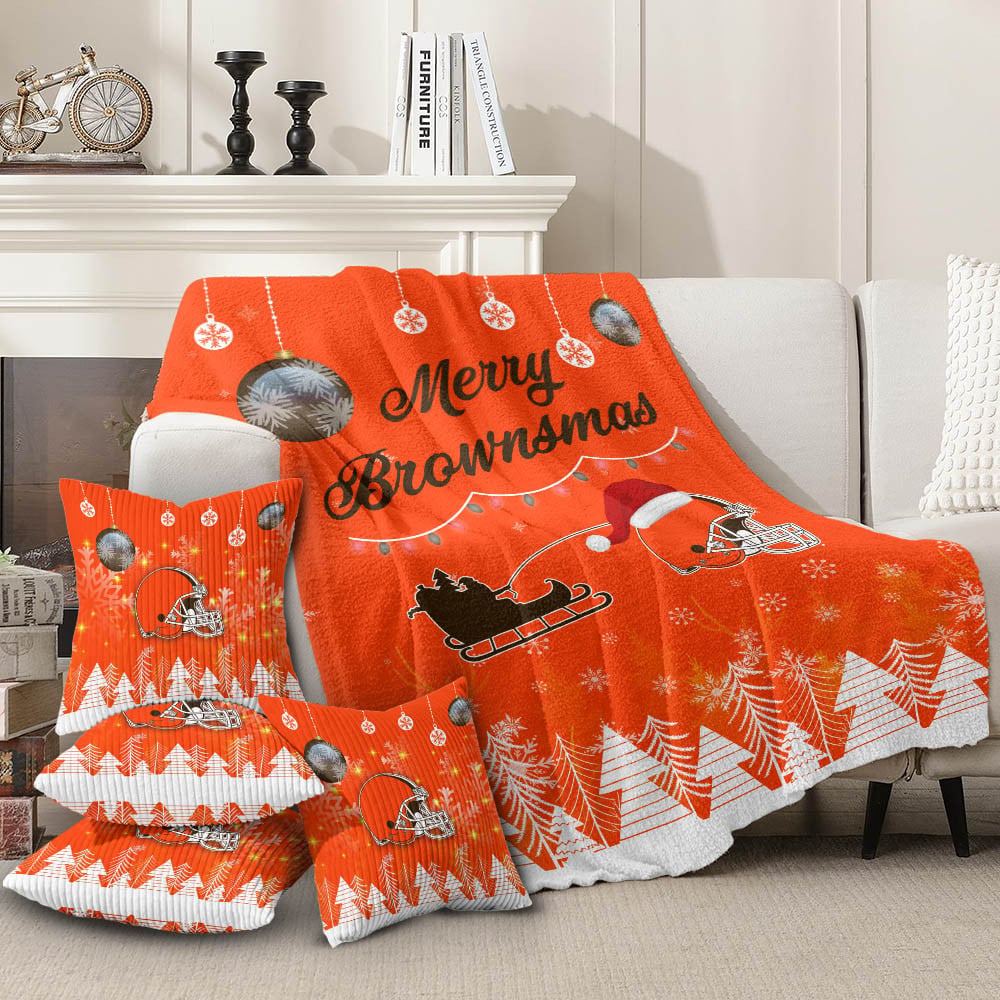 Cleveland Browns | Premium Christmas Fleece Blanket & Throw Pillow Combo MM