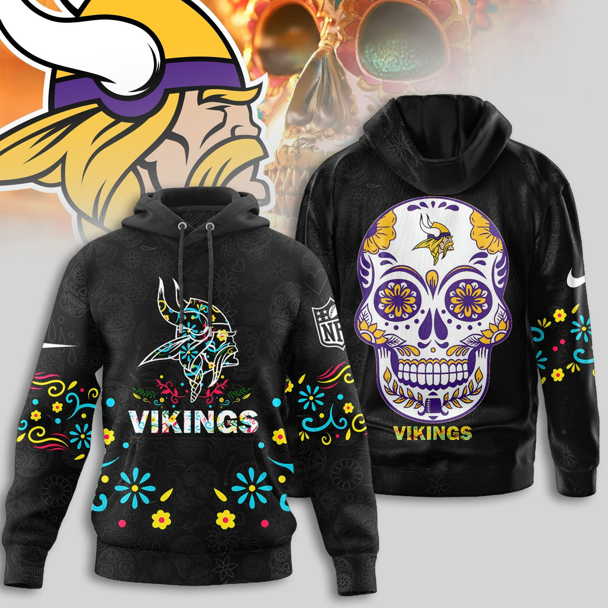 Minnesota Vikings | Premium Dia de los Muertos Limited Editions Hoodie MM