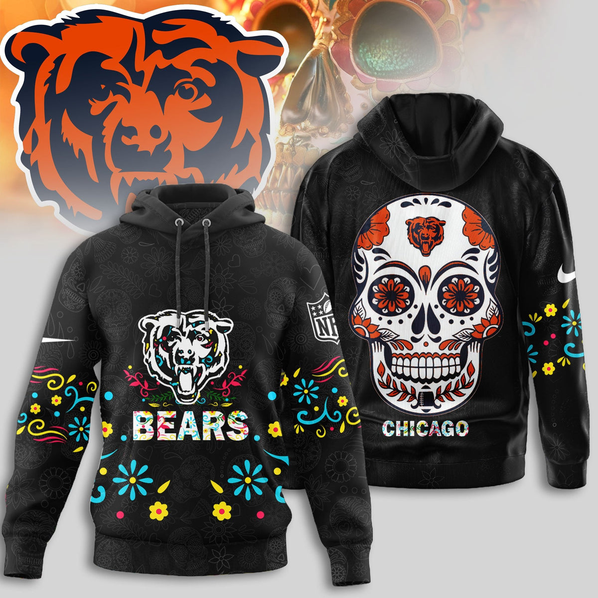 Chicago Bears | Premium Dia de los Muertos Limited Editions Hoodie MM