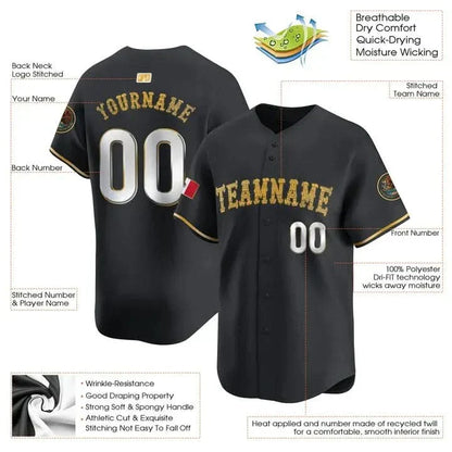 CUSTOM BLACK GOLD MEXICO BASEBALL JERSEY - EMBROIDERED