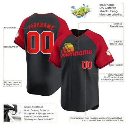 CUSTOM BLACK ALTERNATE RED CALIFORNIA BASEBALL JERSEY - EMBROIDERED